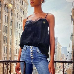 lulus black satin lace cami top